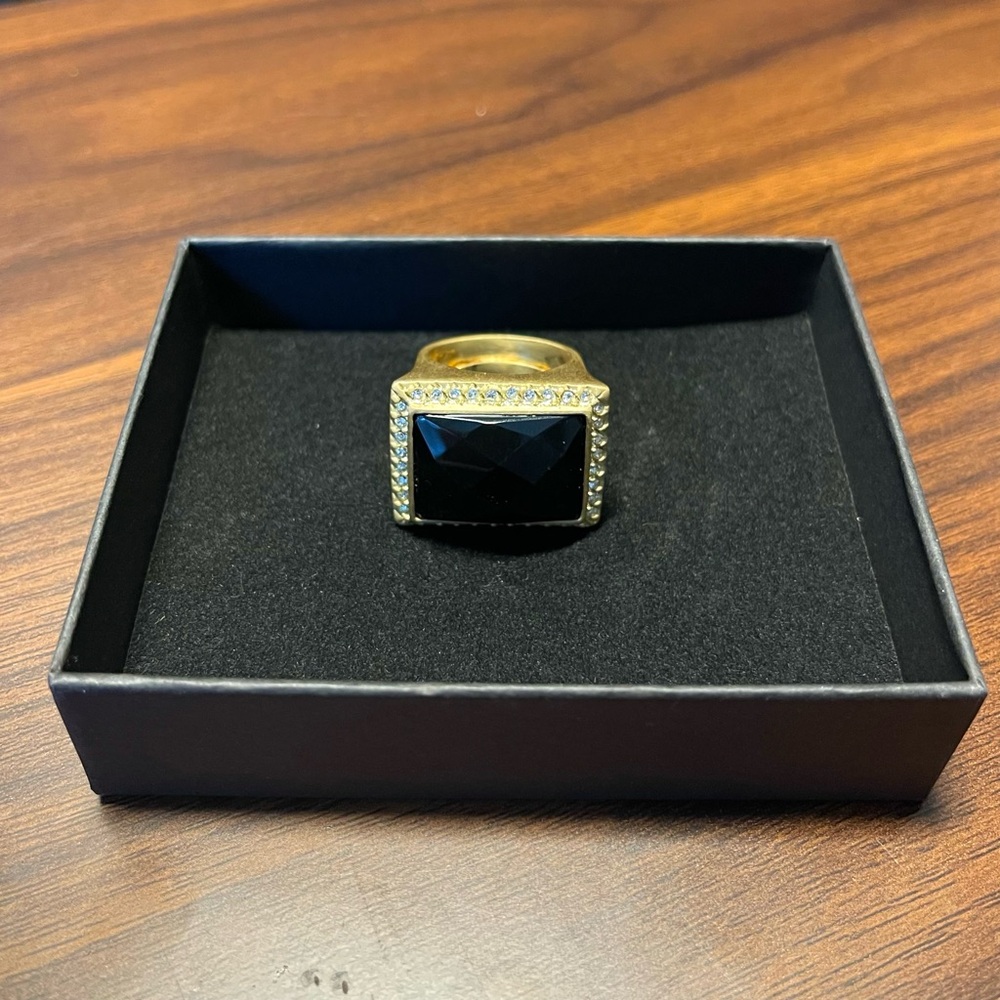 Gold & Crystal Ring with Black Stone Gold Cocktail Ring Black Crystal Ring